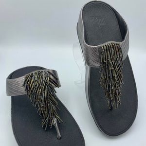 Fitflop “Cha Cha” metallic thongs w/beaded fringe